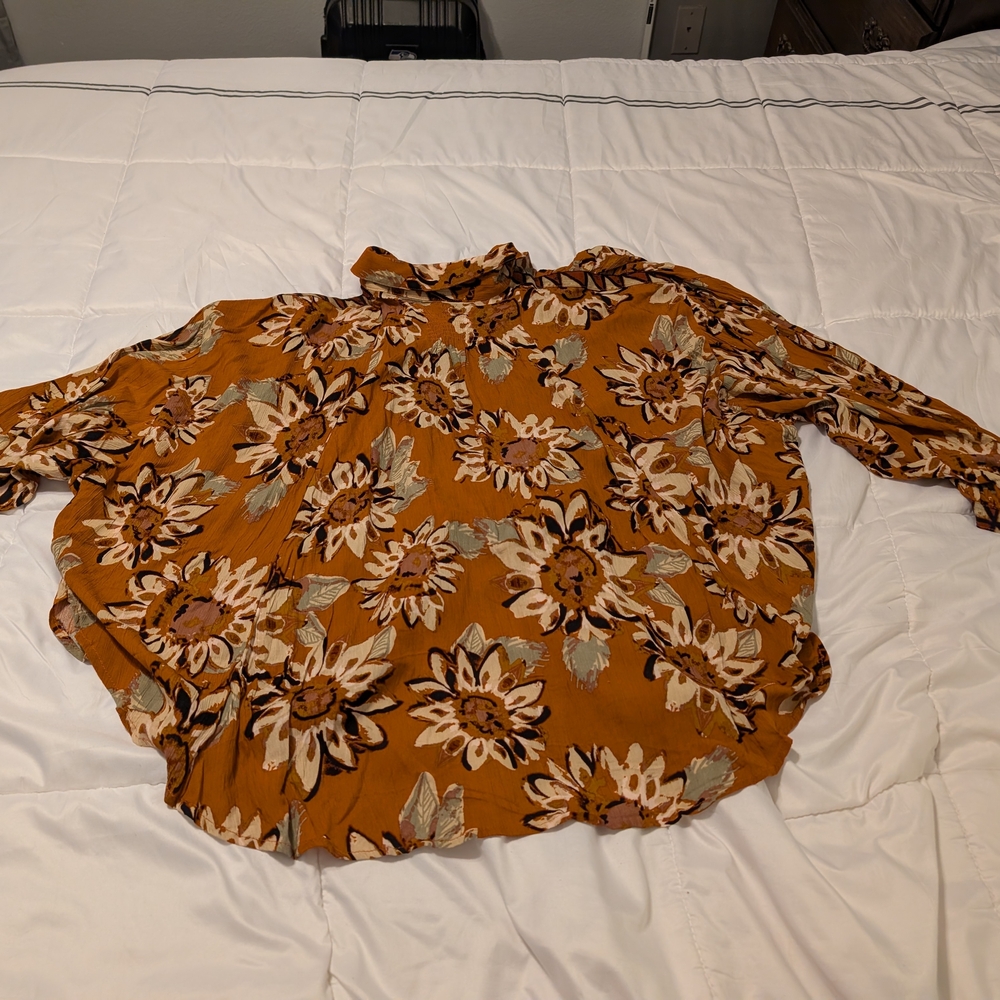 Free People Good Vibrations Printed Blouse (S, Light Combo (Orange)) - Picture 3 of 7